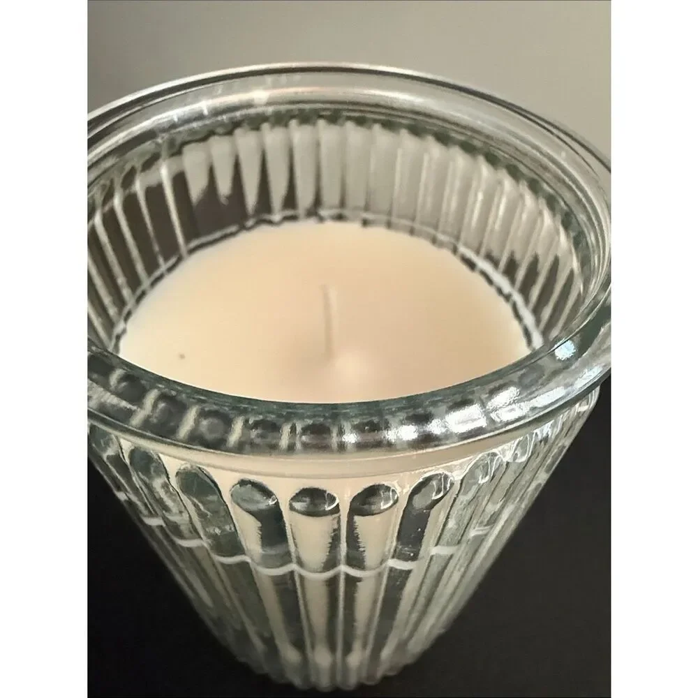 Set of 2 Vanilla Cashmere Ribbed Glass Candles 14 oz Each